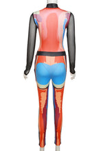 Load image into Gallery viewer, High stretch see through mesh stitching fixed print sexy bodysuit pants sets