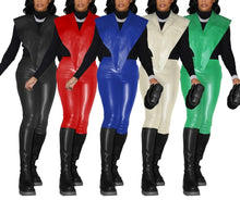 Load image into Gallery viewer, Slight stretch solid color 5-colors pu sleeveless sexy pants sets(without a black top)