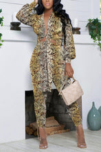Load image into Gallery viewer, Sexy slight stretch printing lace-up slim long sleeve pants sets