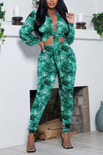Load image into Gallery viewer, Sexy slight stretch printing lace-up slim long sleeve pants sets