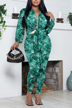 Load image into Gallery viewer, Sexy slight stretch printing lace-up slim long sleeve pants sets