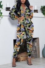 Load image into Gallery viewer, Sexy slight stretch printing lace-up slim long sleeve pants sets