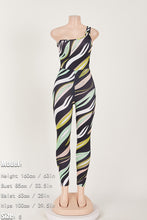 Load image into Gallery viewer, Sexy slight stretch batch printing one shoulder bodysuit pants sets