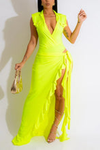 Load image into Gallery viewer, Sexy slight stretch shoulder pad bodysuit irregular maxi skirt sets