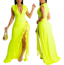 Load image into Gallery viewer, Sexy slight stretch shoulder pad bodysuit irregular maxi skirt sets