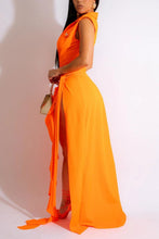 Load image into Gallery viewer, Sexy slight stretch shoulder pad bodysuit irregular maxi skirt sets