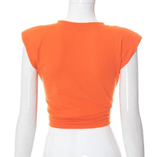 Load image into Gallery viewer, Summer new stylish solid color crew neck with shoulder pads sleeveless stretch sexy top