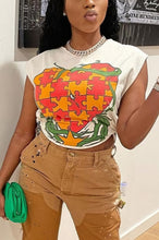 Load image into Gallery viewer, Summer new stylish cartoon heart printing crew neck stretch sleeveless sexy top