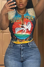 Load image into Gallery viewer, Summer new stylish letter angel printing crew neck sleeveless tassels decor slight stretch exquisite tank top