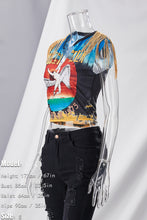 Load image into Gallery viewer, Summer new stylish letter angel printing crew neck sleeveless tassels decor slight stretch exquisite tank top