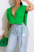Load image into Gallery viewer, Summer new 5 colors solid color stretch sleeveless hooded zip-up drawstring design side slit stylish sexy top(only top)