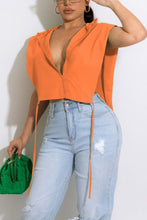 Load image into Gallery viewer, Summer new 5 colors solid color stretch sleeveless hooded zip-up drawstring design side slit stylish sexy top(only top)