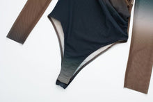 Load image into Gallery viewer, Gradient color see through mesh high stretch shirring sexy all-match bodysuit