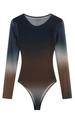 Load image into Gallery viewer, Gradient color see through mesh high stretch shirring sexy all-match bodysuit