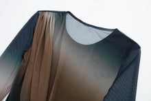Load image into Gallery viewer, Gradient color see through mesh high stretch shirring sexy all-match bodysuit