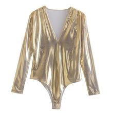 Load image into Gallery viewer, Non-stretch bronzing fabric v-neck pleated stylish bodysuit