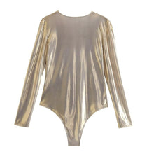 Load image into Gallery viewer, Non-stretch bronzing fabric v-neck pleated stylish bodysuit