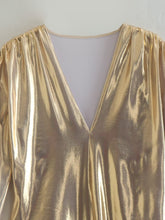 Load image into Gallery viewer, Non-stretch bronzing fabric v-neck pleated stylish bodysuit