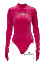 Load image into Gallery viewer, Slight stretch solid color velvet hollow slim even gloves sexy bodysuit