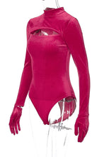 Load image into Gallery viewer, Slight stretch solid color velvet hollow slim even gloves sexy bodysuit