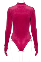Load image into Gallery viewer, Slight stretch solid color velvet hollow slim even gloves sexy bodysuit