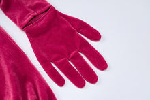 Load image into Gallery viewer, Slight stretch solid color velvet hollow slim even gloves sexy bodysuit