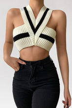 Load image into Gallery viewer, Sexy stretch knitted color contrast cross sling all-match crop vest