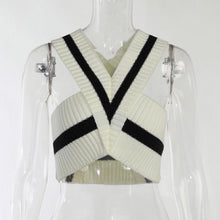 Load image into Gallery viewer, Sexy stretch knitted color contrast cross sling all-match crop vest