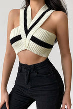 Load image into Gallery viewer, Sexy stretch knitted color contrast cross sling all-match crop vest