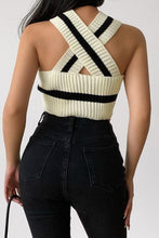 Load image into Gallery viewer, Sexy stretch knitted color contrast cross sling all-match crop vest