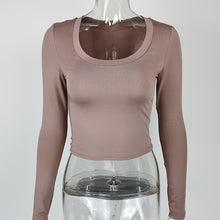 Load image into Gallery viewer, Stylish solid color stretch long sleeve slim top