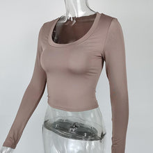 Load image into Gallery viewer, Stylish solid color stretch long sleeve slim top