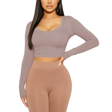 Load image into Gallery viewer, Stylish solid color stretch long sleeve slim top
