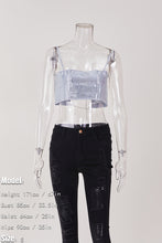 Load image into Gallery viewer, Sexy non-stretch rhinestone slim hollow crop vest