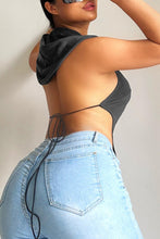 Load image into Gallery viewer, Sexy solid color slight stretch zip-up backless irregular hooded top