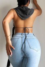 Load image into Gallery viewer, Sexy solid color slight stretch zip-up backless irregular hooded top