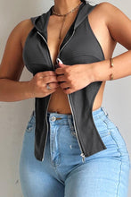 Load image into Gallery viewer, Sexy solid color slight stretch zip-up backless irregular hooded top