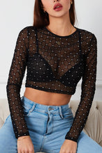 Load image into Gallery viewer, Sexy slight stretch mesh see-through diamond long-sleeved top