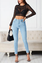 Load image into Gallery viewer, Sexy slight stretch mesh see-through diamond long-sleeved top