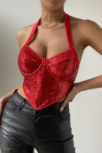 Load image into Gallery viewer, Exquisite slight stretch sequin halter-neck tank top(with boned& underwire)
