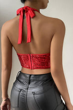 Load image into Gallery viewer, Exquisite slight stretch sequin halter-neck tank top(with boned& underwire)