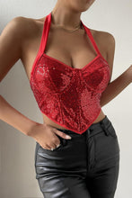 Load image into Gallery viewer, Exquisite slight stretch sequin halter-neck tank top(with boned& underwire)