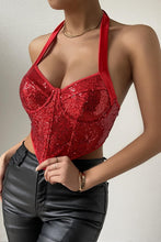 Load image into Gallery viewer, Exquisite slight stretch sequin halter-neck tank top(with boned& underwire)