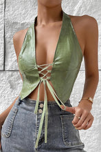 Load image into Gallery viewer, Sexy non-stretch solid color pu halter neck backless slim lace-up vest