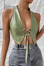 Load image into Gallery viewer, Sexy non-stretch solid color pu halter neck backless slim lace-up vest