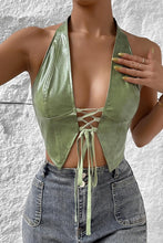 Load image into Gallery viewer, Sexy non-stretch solid color pu halter neck backless slim lace-up vest