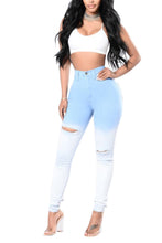 Load image into Gallery viewer, New stylish gradual color printing holes stretch tight casual jeans