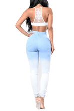 Load image into Gallery viewer, New stylish gradual color printing holes stretch tight casual jeans