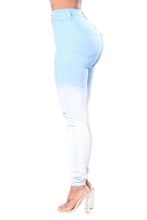 Load image into Gallery viewer, New stylish gradual color printing holes stretch tight casual jeans