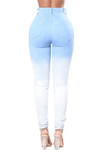 Load image into Gallery viewer, New stylish gradual color printing holes stretch tight casual jeans